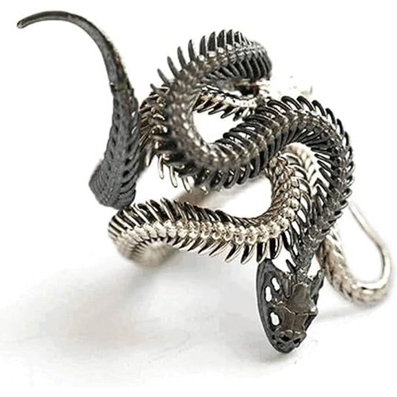 Resize-able Snake Serpent Ring Double Silver Black Ouroboros Cobra Diamond Leviathan Poseidon Coiled Jungle Sea Beach Pirate HP Lovecraft Cobra