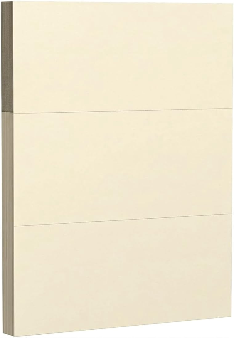 Reskid 100-Sheet Pack Of 100lb Cream Cardstock Thick Perforated Paper, 5.5x8.5With 3 Per Page - 5.5x8.5- Blank Heavy Weight Cover Card Stock - 100Sheets With 150 Cards (5.5x8.5-2up, 100, Count)