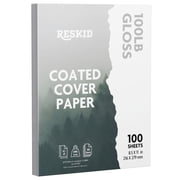 Reskid Coated Cover Paper Gloss 100lb 8.5 x 11, White, 100 Sheets, 1 Count