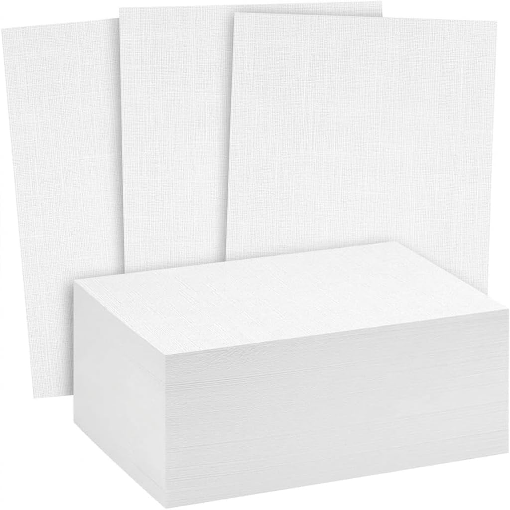 Reskid Premium Linen Textured Cardstock – Thick Heavyweight White 130lb Cover (350 GSM) – 100 Sheets – World-Class Elegance for Invitations, Menus, and Professional DIY Projects (5.5x8.5, Inches)