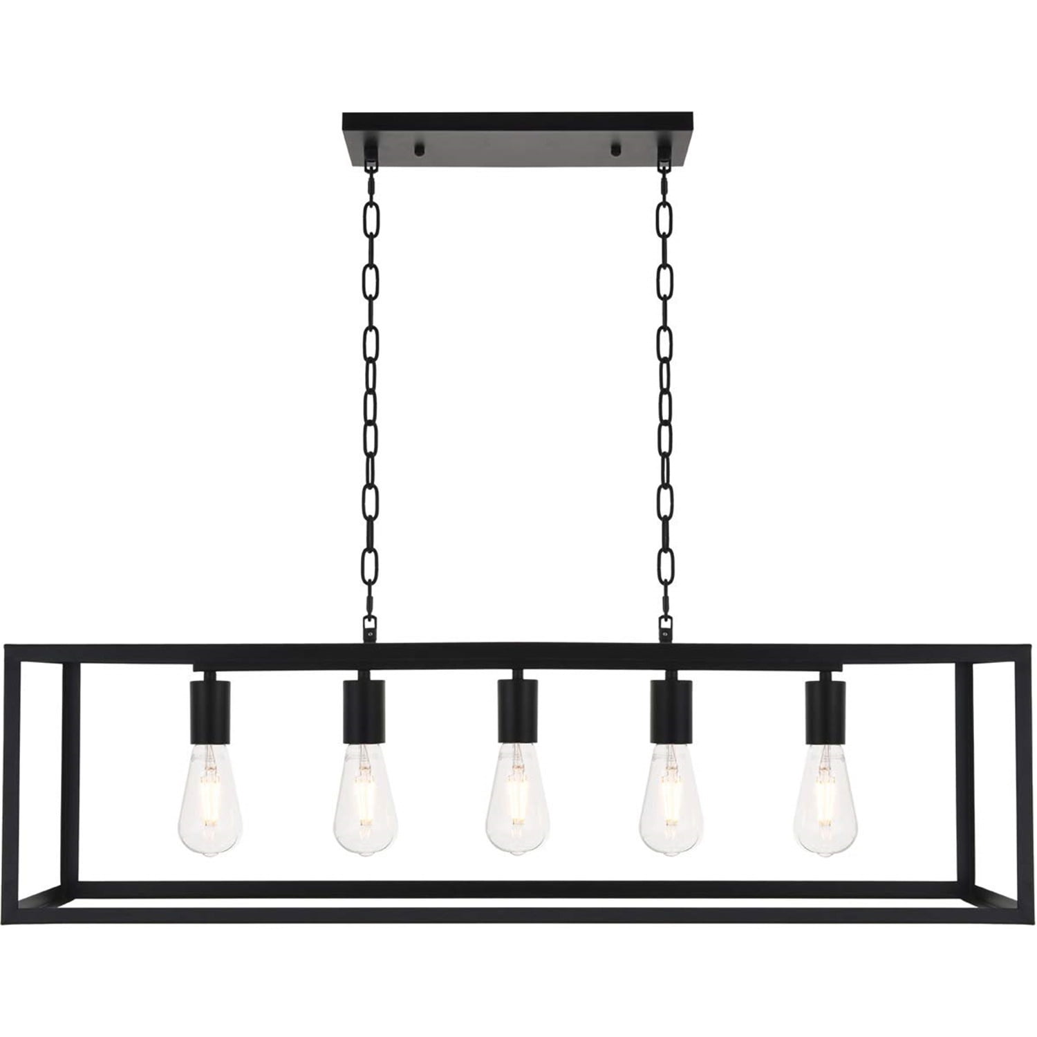Modern Black Metal 5-Light Rectangular Island Pendant