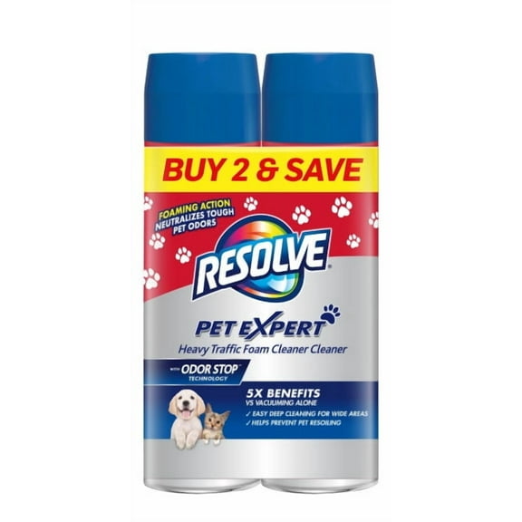 Resolve Pet Expert High Traffic Carpet Stain Cleaner Solution and Odor Remover Foam, 22 oz, 2 Count