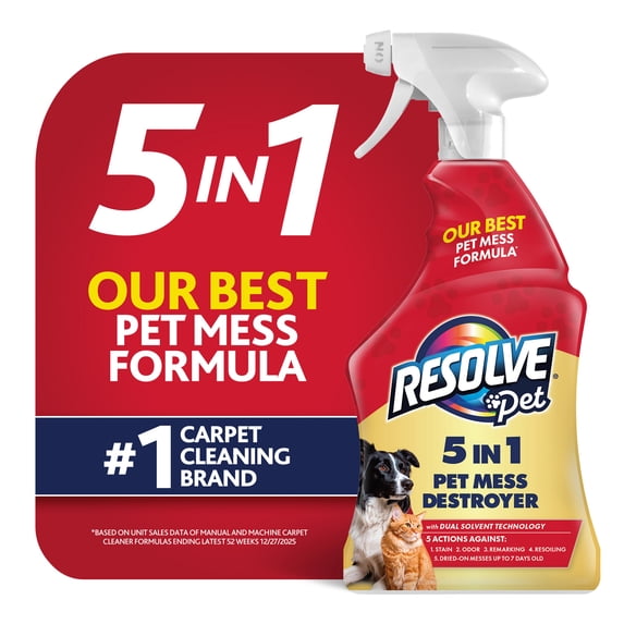 Resolve 5in1 Pet Mess Destroyer Carpet Stain Cleaner And Odor Remover up to 7 Days Old, 22oz