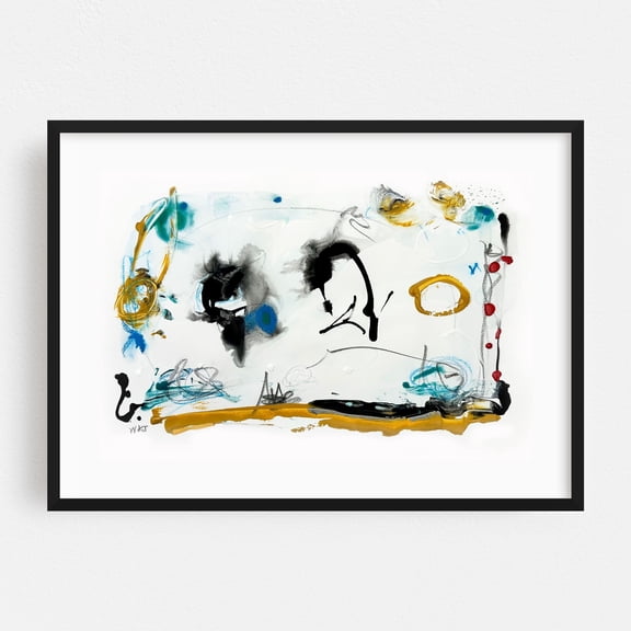 Resonance Series Number 13 - Mixed Media Abstract Modern Art Surrealism Minimalist Pop Art Psychedelic Geometric Black Framed Wall Art Print 24 x 36 inches