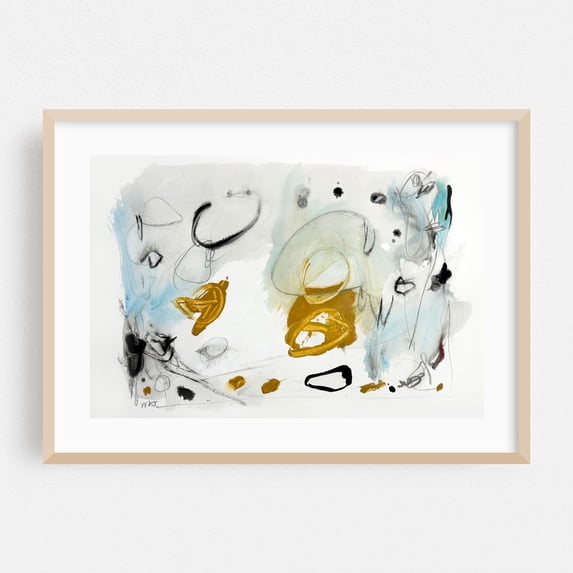 Resonance Series Number 14 - Mixed Media Abstract Modern Art Minimalist Geometric Surrealism Black and White Oak Framed Wall Art Print 5 x 7 inches