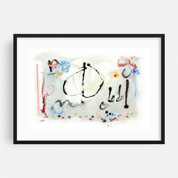 Resonance Series Number 5 - Mixed Media Abstract Modern Art Surrealism Minimalist Geometric Watercolor Line Art Black Framed Wall Art Print 5 x 7 inches