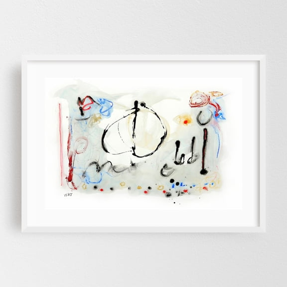 Resonance Series Number 5 - Mixed Media Abstract Modern Art Surrealism Minimalist Geometric Watercolor Line Art White Framed Wall Art Print 5 x 7 inches