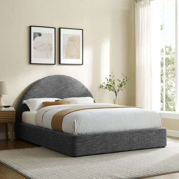 Modway Resort Upholstered Fabric Arched Round Queen Platform Bed in Heathered Weave Slate