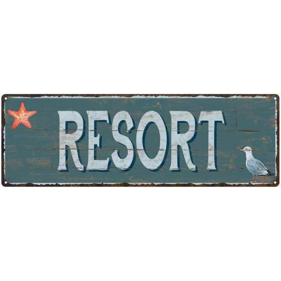 Resort Beach Style Wood Look Sign Gift Green 6x18 Metal Decor 206180086068