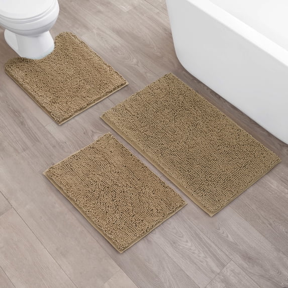 Resort Collection Chenille Plush Loop Bath Mats, 3-Piece Set