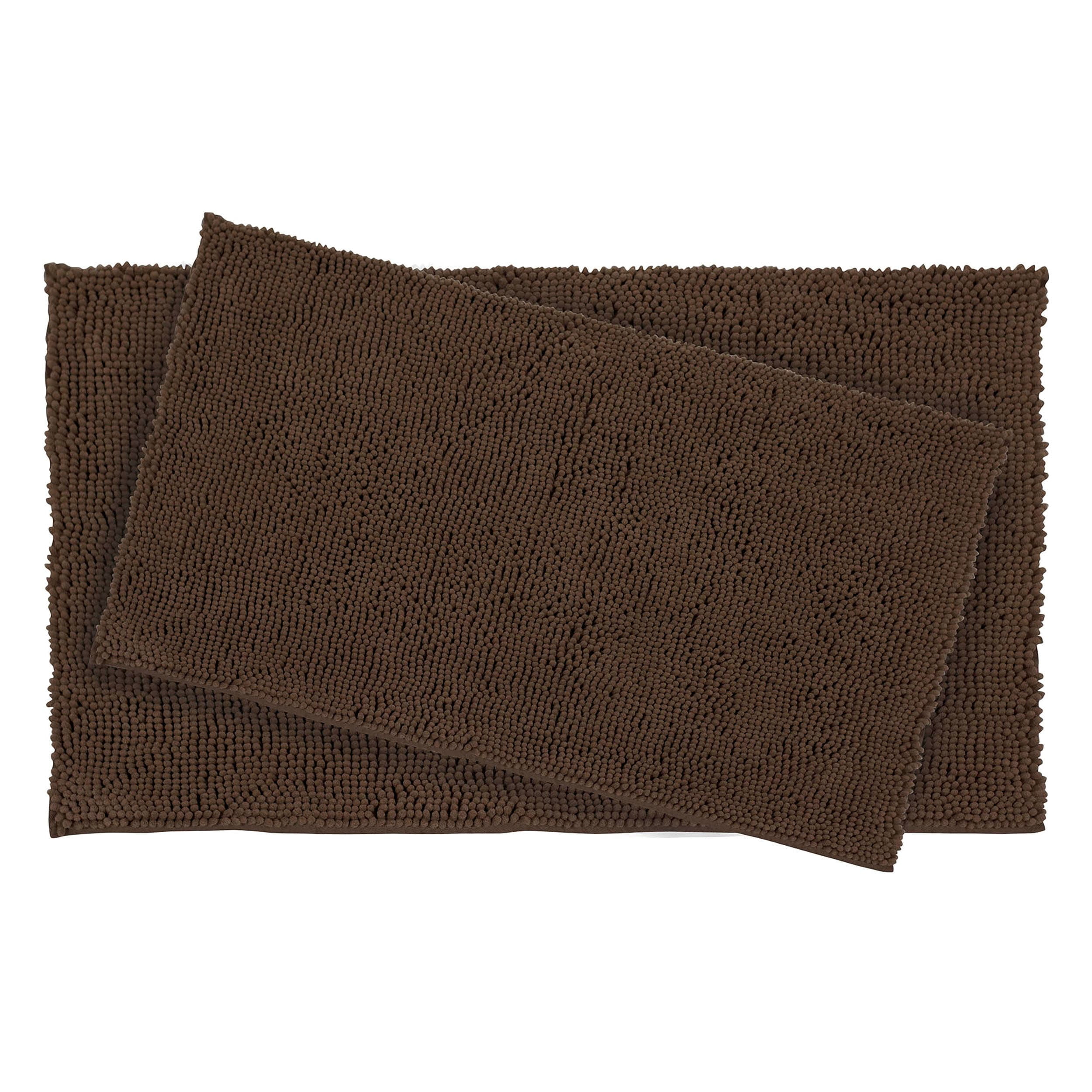 Brown Plush Shag Chenille Bath Mat Set