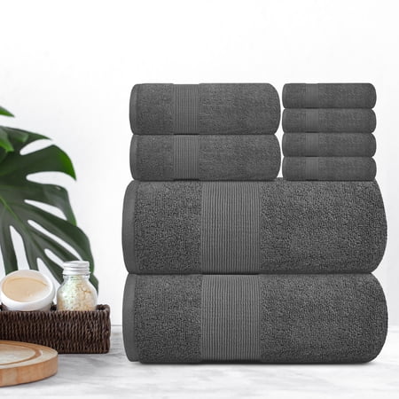 Resort Collection Soft Bath Towel Set | Luxury Hotel Plush & Absorbent Cotton | 2 Bath Towels, 2 Hand Towels and 4 Washcloths [8 Piece, Smoke Grey]