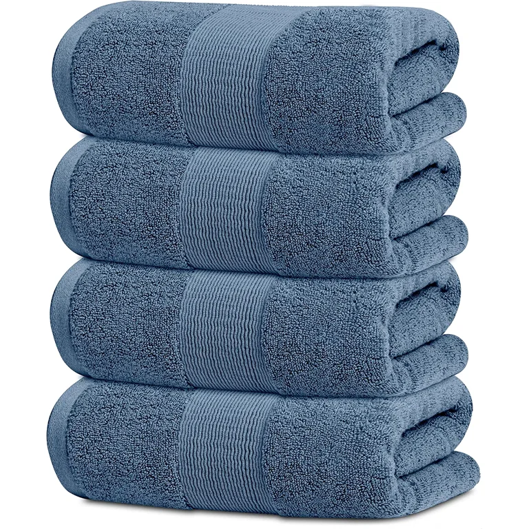 White Classic Resort Collection Soft Bath Towels | 28x55 Luxury Hotel Plush  & Absorbent Cotton Bath Towel Large [4 Pack, Blue]