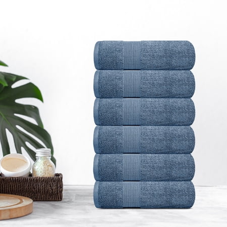 Resort Collection Soft Hand Towels | 16x27 Luxury Hotel Plush & Absorbent Cotton Hand Towel [6 Pack, Blue]