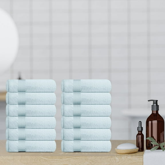 Resort Collection Soft Washcloth Face & Body Towel Set | 12x12 Luxury Hotel Plush & Absorbent Cotton Wash Clothes [12 Pack, Light Blue]