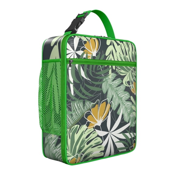 Resort Hawaiian Tropical Island Insulated Lunch Bag – Vibrant Floral and Jungle Leaves Design, Waterproof Durable Thermal Cooler Tote for Beach and Outdoor Use