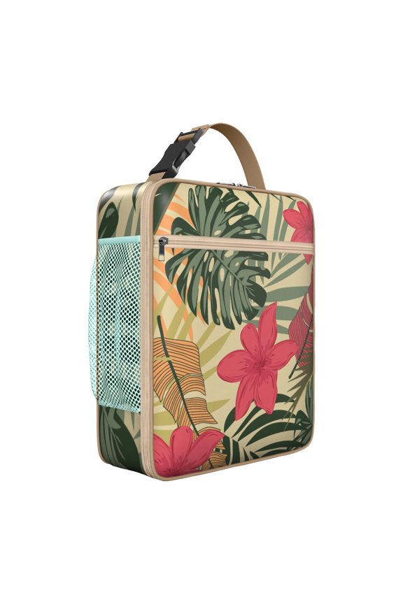 Resort Tropical Boho Summer Insulated Lunch Bag – Tropical Floral Hawaiian Print Jungle Leaves Exotic Floral Hawaiian Hibiscus Botanical Jungle Leaves Summer Hawaiian Palm Leaf Beach Tote