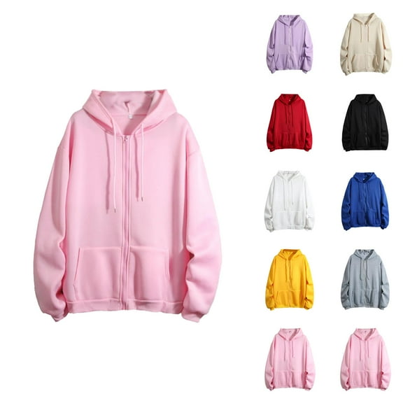 Resort Wear for Women 2025 Women's Solid Color Sweatshirt Women Winter Warm Fashion Long Sleeve Loose Solid Color Hooded Zipper Pocket Sweatershirt Coat