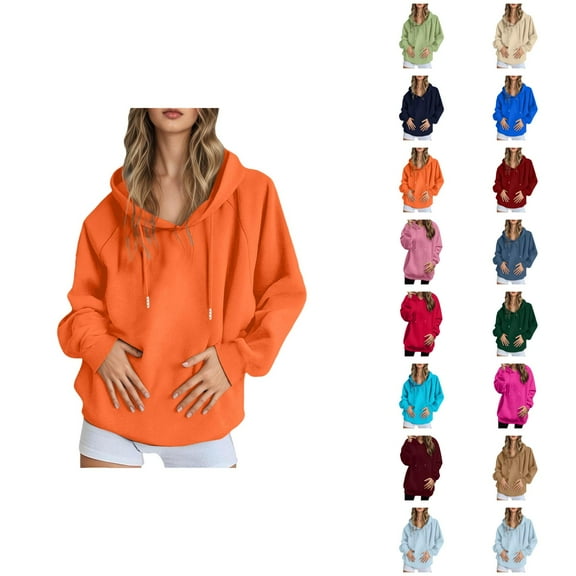 Resort Wear for Women 2025 Women's Solid Color Sweatshirt Women's Casual Pullover Hoodie Solid Color Raglan Sleeve Comfortable Sweatshirt Lightweight Warm Hooded Jacket For Everyday Wear