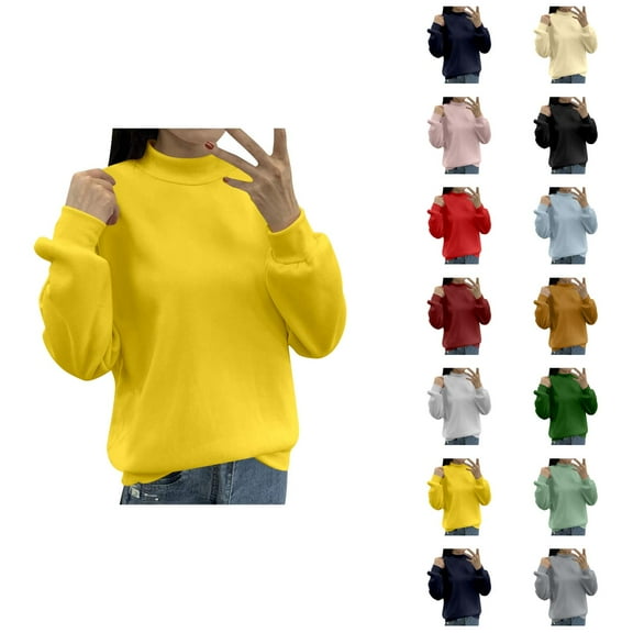 Resort Wear for Women 2025 Women's Solid Sweatshirt Women's Lined Small Turtleneck Loose Casual Long Sleeve Crew Neck Sweatshirt Solid Color Hoodless Pullover