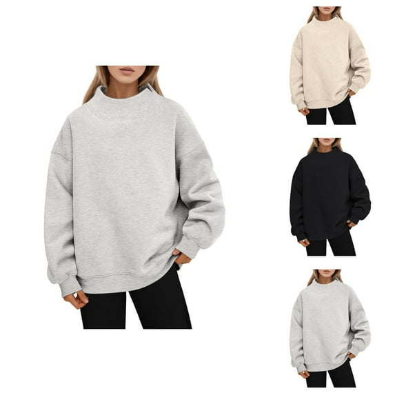 Resort Wear for Women 2025 Women's Solid Color Sweatshirt Women Oversized Sweatshirt Turtleneck Pullover Long Sleeve Tops Fall Clothing