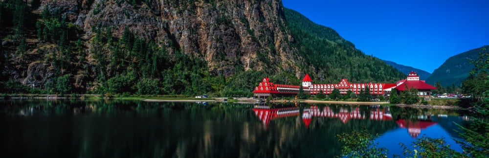 Resort and lake Three Valley Gap British Columbia Canada Canvas Art - Panoramic Images (6 x 18)