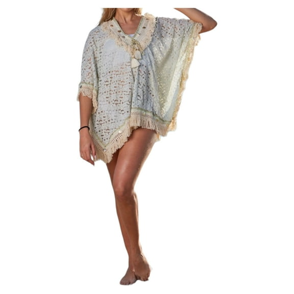 Resortwear Beachwear Cotton Lace Poncho coverup