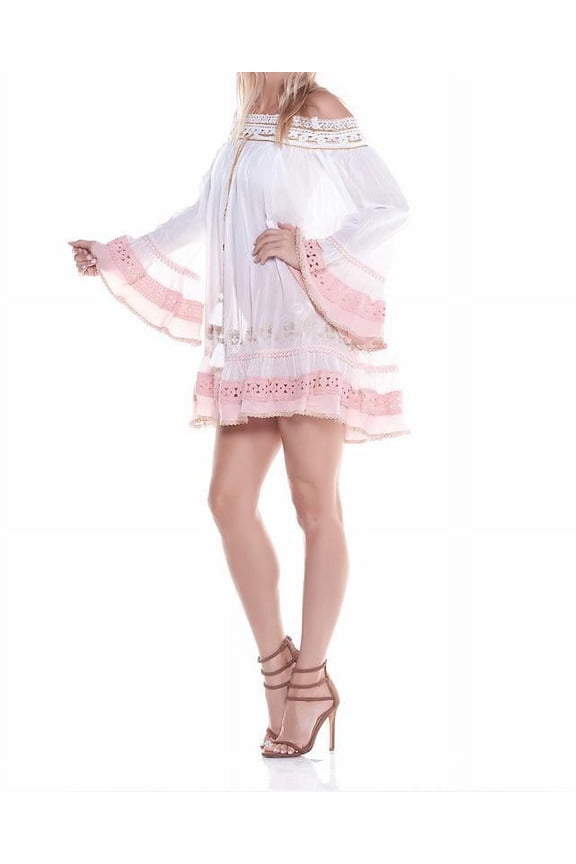 Resortwear Beachwear Soft Cotton Pastel Pink Trumpet sleeve coverup tunic