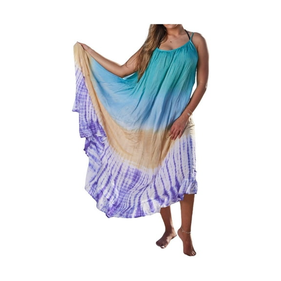 Resortwear Dress for Womens Casual Loose Long Dress Tie Dye Flowy Pleated Dress Summer Holiday Maxi Dress