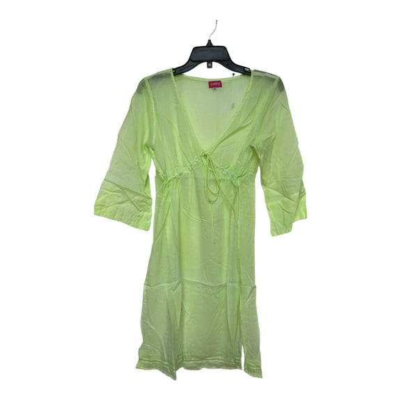 Resortwear.Miami Women Casual Soft Cotton Lime Long Sleeve Short Coverup Tunic