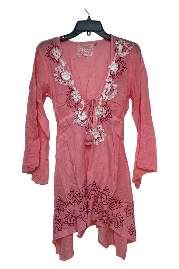 Women Casual Soft Cotton Pink Long Sleeve Short Coverup Tunic