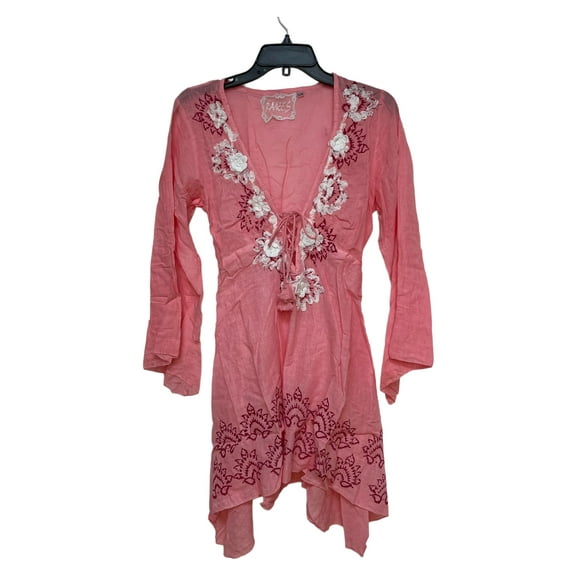 Resortwear.Miami Women Casual Soft Cotton Pink Long Sleeve Short Coverup Tunic