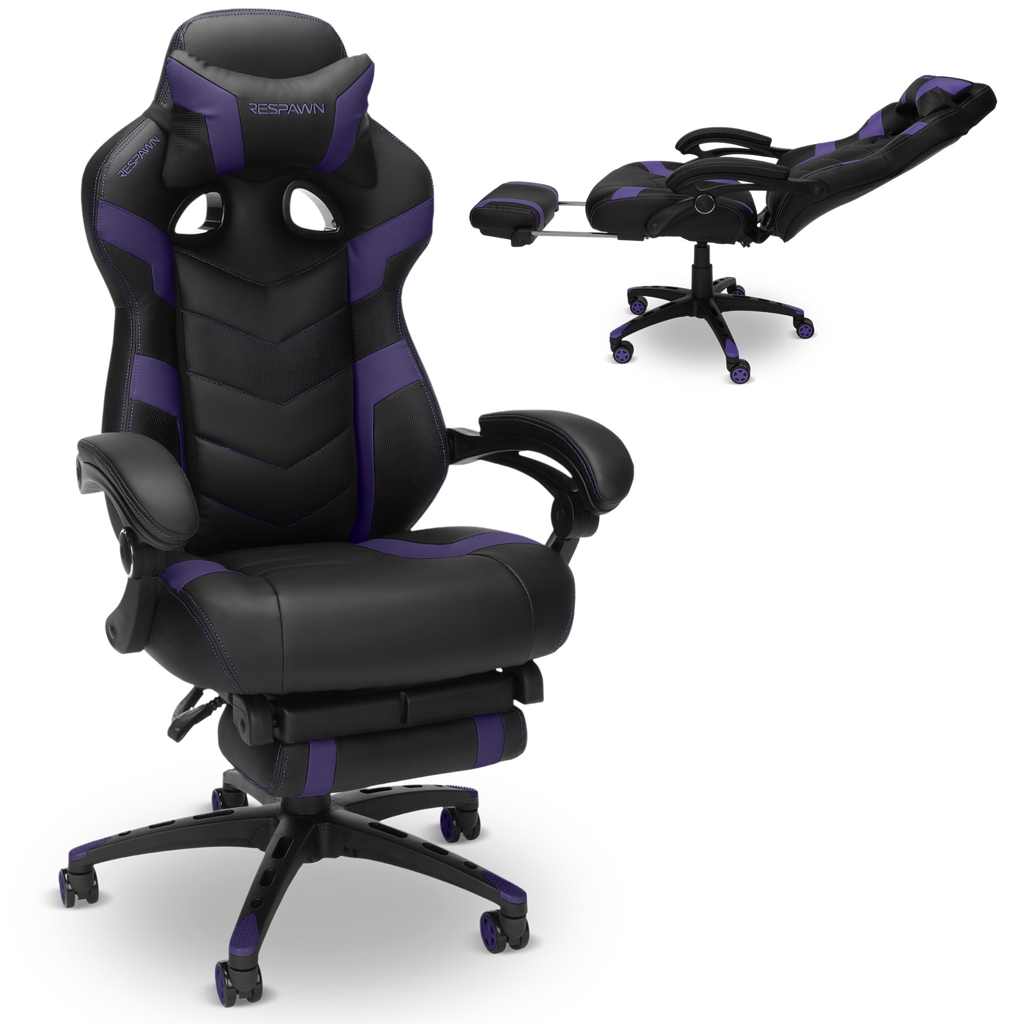 RESPAWN 110 Pro Ergonomic Gaming Chair with Footrest for Adults - Comfortable Office Gaming Recliner with Lumbar Support and Headrest, Racing Style Video Game Chairs for Computer Gamer - Purple