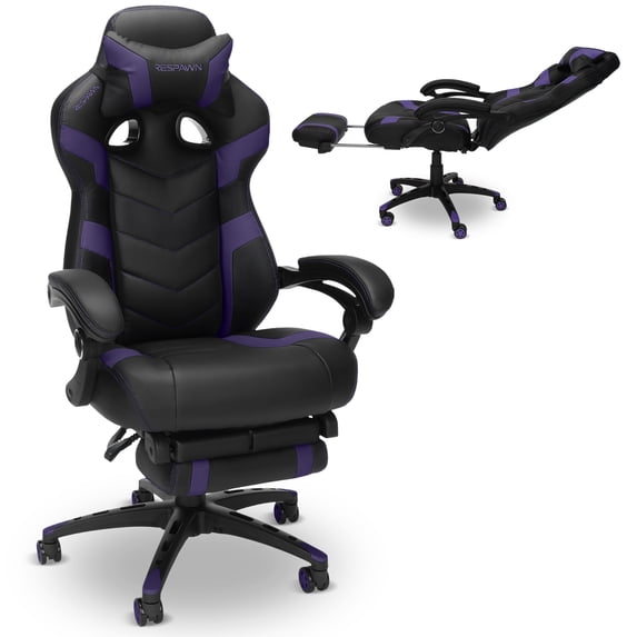 RESPAWN 110 Pro Ergonomic Gaming Chair with Footrest for Adults - Comfortable Office Gaming Recliner with Lumbar Support and Headrest, Racing Style Video Game Chairs for Computer Gamer - Purple