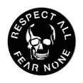 thumbnail image 1 of Respect All Fear None Skull Metal Wall Sign | Man Cave, Garage, or Workshop Sign for Husband and Dad | Skull and Crossbones Hanging Laser Cut Decorative Home Accent | 3 Sizes 3 Colors Made in USA, 1 of 6