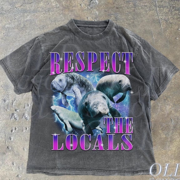 Respect The Locals Vintage 90S Manatee Tshirt, Retro Manatee Ocean Nature Shirt, Sealife, Ocean, Whale, Orca, Turtle, Y2K Bootleg Ocean Tee DARK HEATHER Unisex S-5XL Hot Trending Shirt