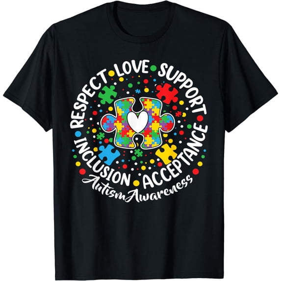Respect Love Support Puzzle Blue Autism Apparel Awareness T-Shirt