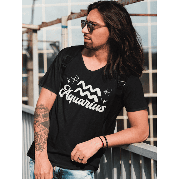 Respect My Tshirt - Aquarius Zodiac Sign Graphic T-Shirt, Astrology Symbol Design, Crew Neck, Black,3X