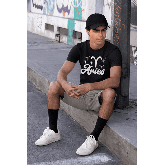 Respect My Tshirt - Aries Zodiac Sign Graphic T-Shirt, Astrology Symbol Design, Crew Neck, Black, Small