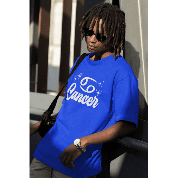 Respect My Tshirt - Cancer Zodiac Sign Graphic T-Shirt, Astrology Symbol Design, Crew Neck, Blue, Medium