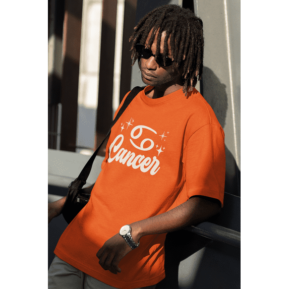 Respect My Tshirt - Cancer Zodiac Sign Graphic T-Shirt, Astrology Symbol Design, Crew Neck, Orange, 4X