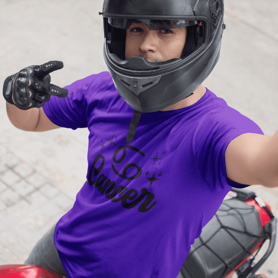 Respect My Tshirt - Cancer Zodiac Sign Graphic T-Shirt, Astrology Symbol Design, Crew Neck, Purple, Small