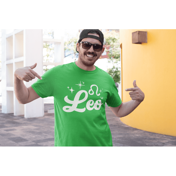 Respect My Tshirt - Leo Zodiac Sign Graphic T-Shirt, Astrology Symbol Design, Crew Neck, Green, Large
