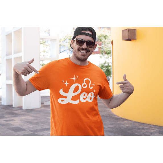 Respect My Tshirt - Leo Zodiac Sign Graphic T-Shirt, Astrology Symbol Design, Crew Neck, Orange,3X