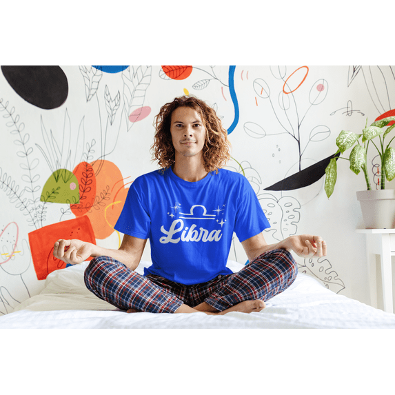 Respect My Tshirt - Libra Zodiac Sign Graphic T-Shirt, Astrology Symbol Design, Crew Neck, Blue, Small