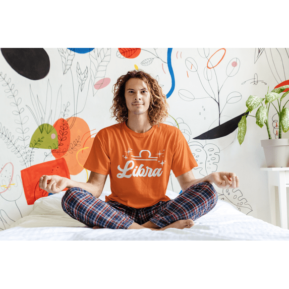 Respect My Tshirt - Libra Zodiac Sign Graphic T-Shirt, Astrology Symbol Design, Crew Neck, Orange, Large