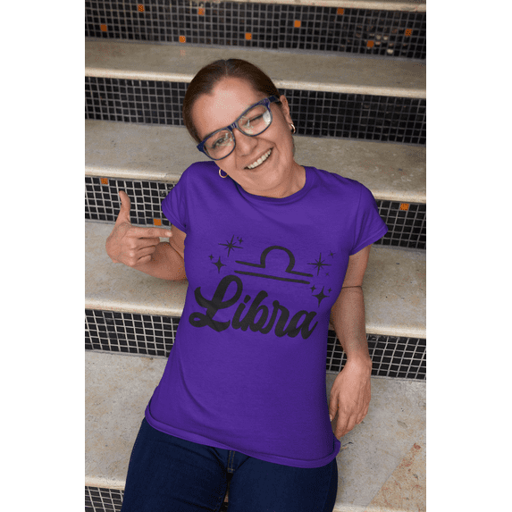 Respect My Tshirt - Libra Zodiac Sign Graphic T-Shirt, Astrology Symbol Design, Crew Neck, Purple,3X