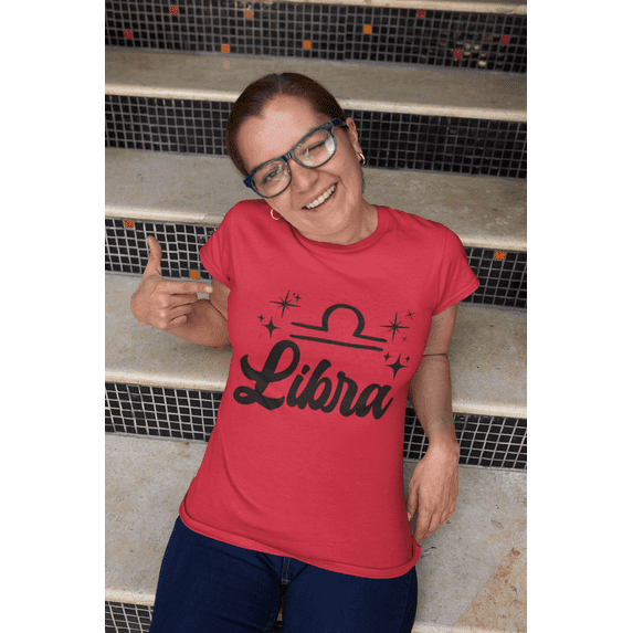 Respect My Tshirt - Libra Zodiac Sign Graphic T-Shirt, Astrology Symbol Design, Crew Neck, Red, Medium