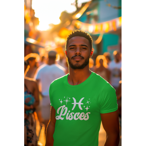 Respect My Tshirt - Pisces Zodiac Sign Graphic T-Shirt, Astrology Symbol Design, Crew Neck, Green, 4X