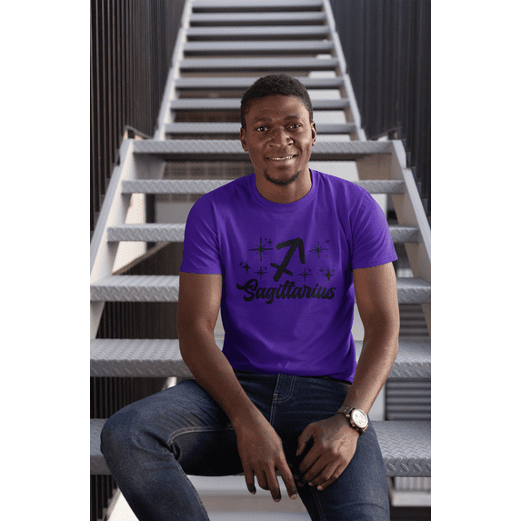 Respect My Tshirt - Sagittarius Zodiac Sign Graphic T-Shirt, Astrology Symbol Design, Crew Neck, Purple, 2X